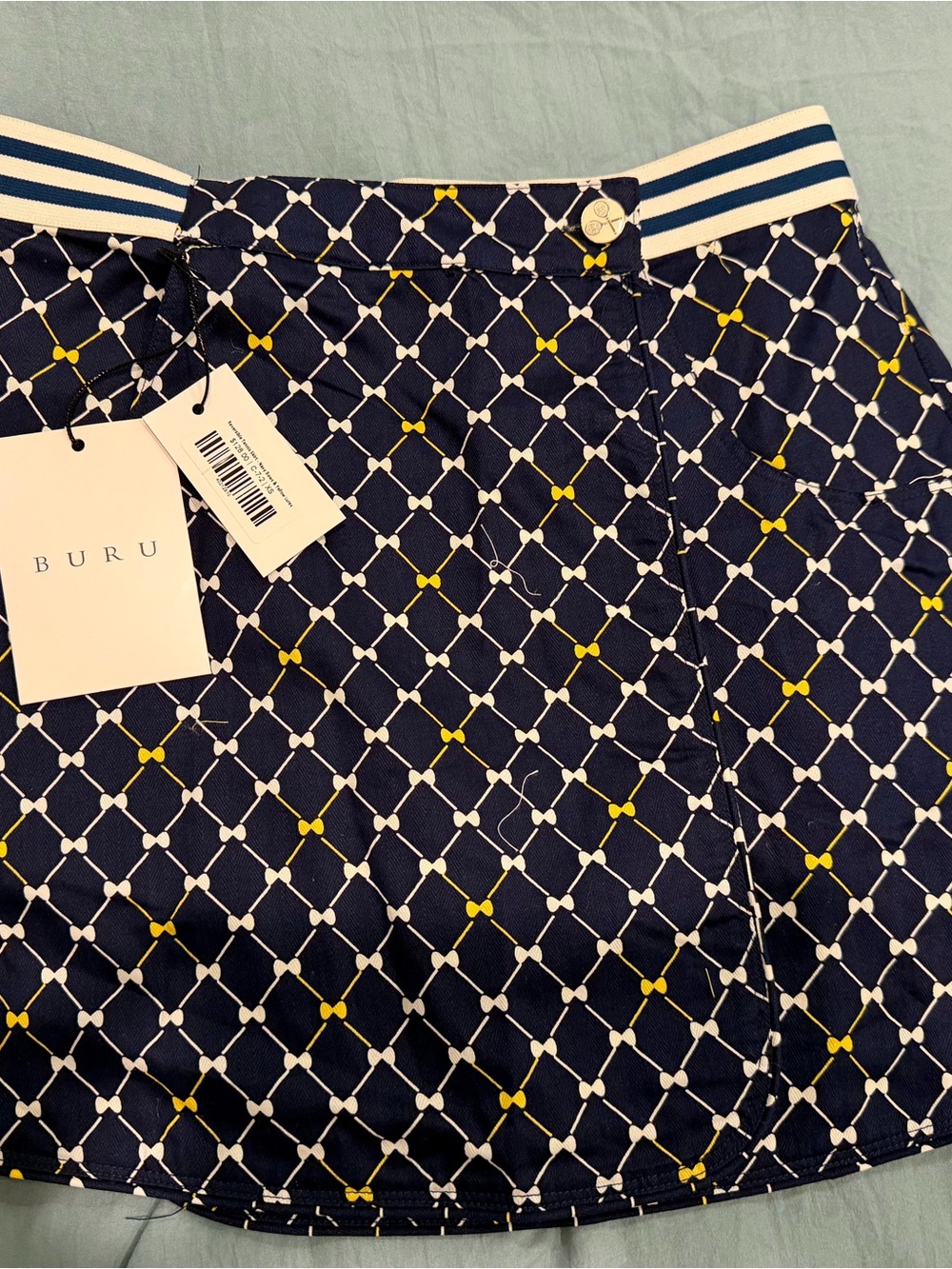 BURU Reversible Patterned Mini Skirt with Striped Waistband